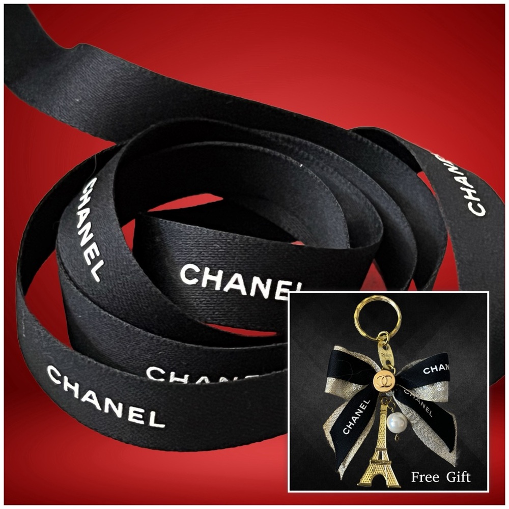Chanel Gift Wrapping Ribbon Black/White Logo 1 yard